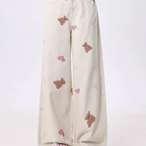 New Style Trends - Kawaii Teddy Embroidered Wide Pants - Outfit Ideas
