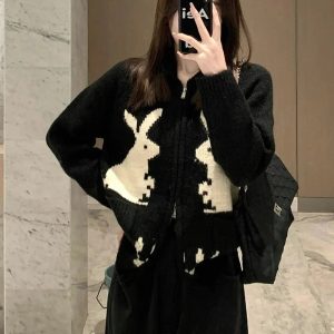New Style Trends - Kawaii Whimsical Bunny Motif Zip-Up Cardigan - Outfit Ideas