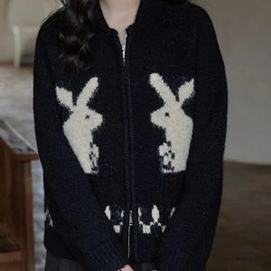New Style Trends - Kawaii Whimsical Bunny Motif Zip-Up Cardigan - Outfit Ideas