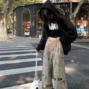 New Style Trends - Kidcore Doodle Dreams Plaid Pants - Outfit Ideas
