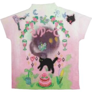 New Style Trends - Kidcore Whimsical Pastel Cat Knit T-Shirt - Outfit Ideas