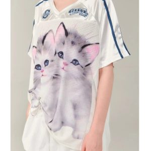 New Style Trends - Kitten Graphic Jersey Cute T-Shirt - Outfit Ideas