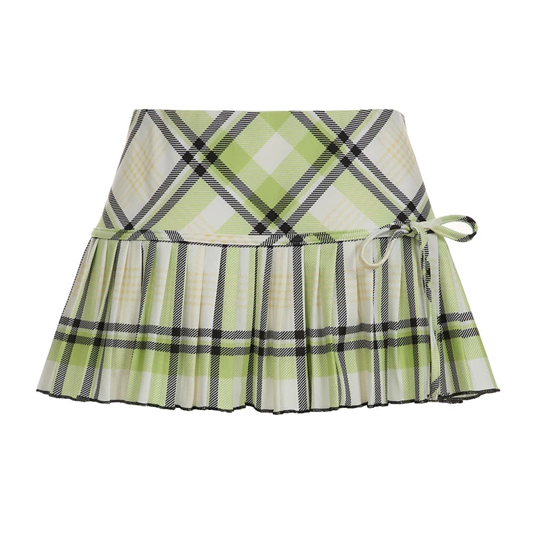 New Style Trends - Lime Prep Pleated Mini Y2k Skirt - Outfit Ideas