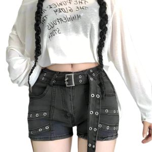 New Style Trends - Metalcore Grommet Alt Denim Shorts - Outfit Ideas