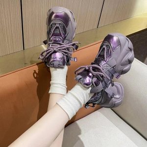 New Style Trends - Metallic Violet Edgy Chunky Sneakers - Outfit Ideas