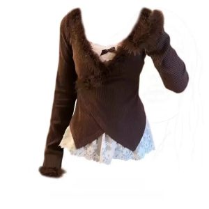 New Style Trends - Midnight Elegance Alt Fur-Trim Outfit Set - Outfit Ideas