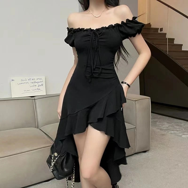 New Style Trends - Midnight Ruffle Cascade Aesthetic Dress - Outfit Ideas