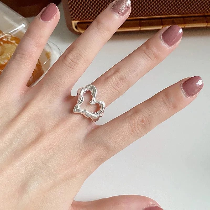 New Style Trends - Molten Heart Edgy Silver Ring - Outfit Ideas