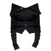 New Style Trends - Noir Off-Shoulder Aesthetic Button-Up Cardigan - Outfit Ideas