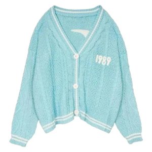 New Style Trends - Pastel Retro Blue Bird Embroidery Cardigan - Outfit Ideas