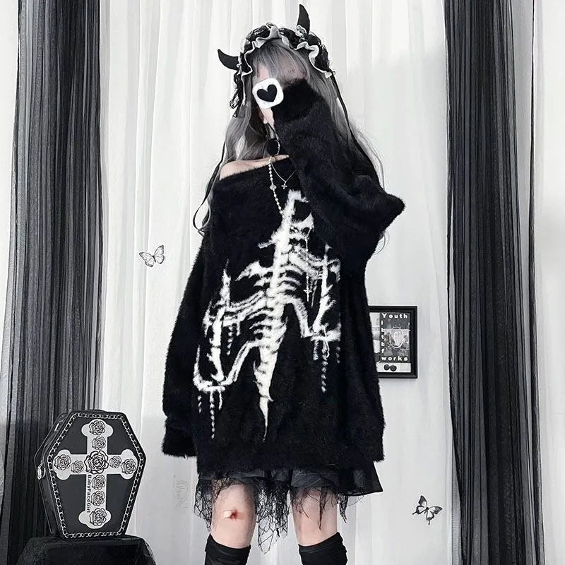 New Style Trends - Phantom Skeleton Alt Goth Knit Sweater - Outfit Ideas