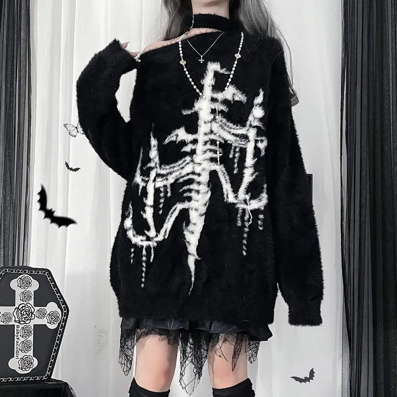 New Style Trends - Phantom Skeleton Alt Goth Knit Sweater - Outfit Ideas
