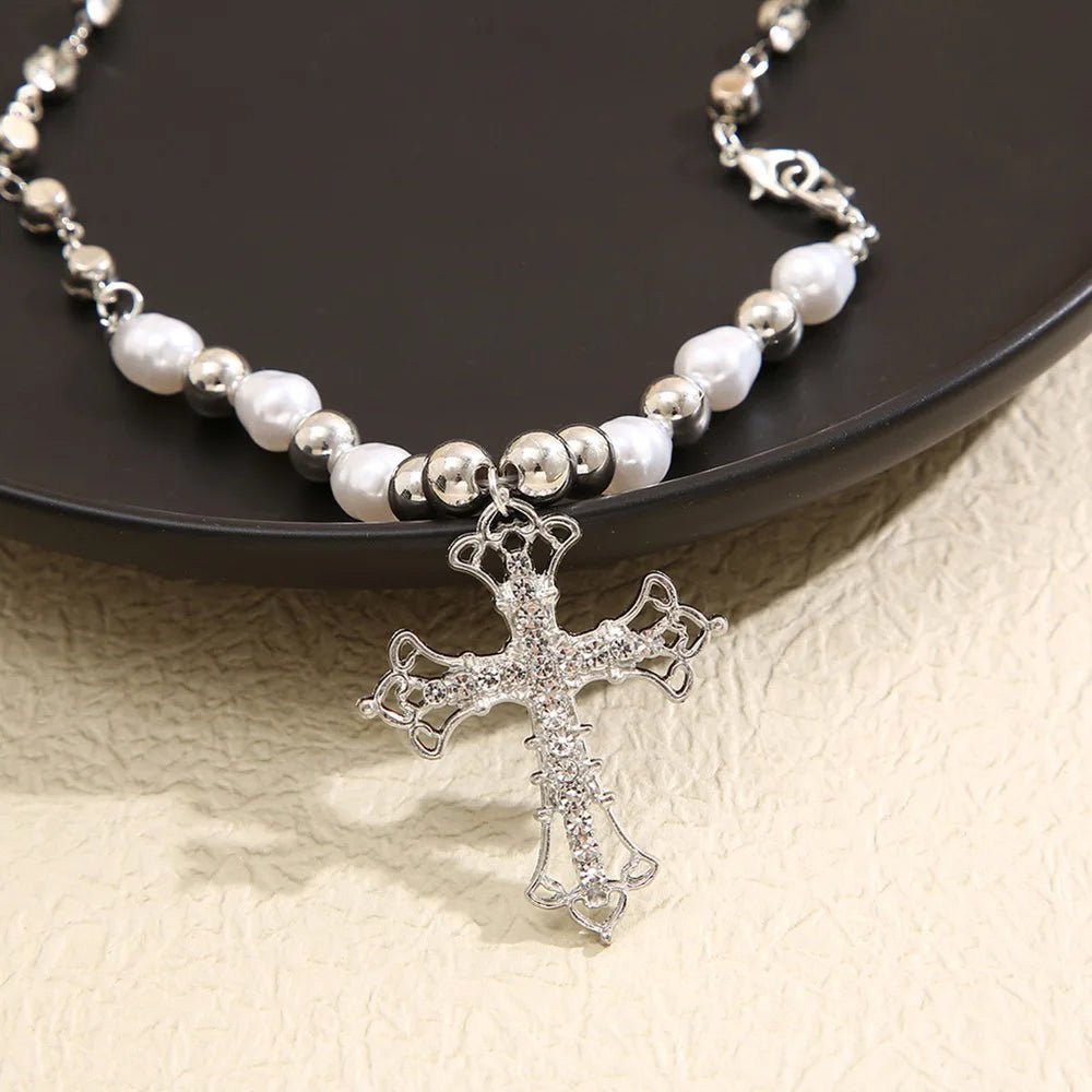 New Style Trends - Regal Pearl Cross Aesthetic Choker - Outfit Ideas