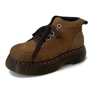 New Style Trends - Retro Chunky Brown Leather Lace-Up Boots - Outfit Ideas