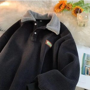 New Style Trends - Retro Corduroy Polo Collar Pullover - Outfit Ideas