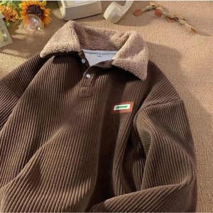 New Style Trends - Retro Corduroy Polo Collar Pullover - Outfit Ideas