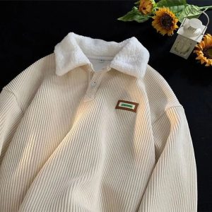 New Style Trends - Retro Corduroy Polo Collar Pullover - Outfit Ideas