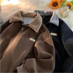 New Style Trends - Retro Corduroy Polo Collar Pullover - Outfit Ideas