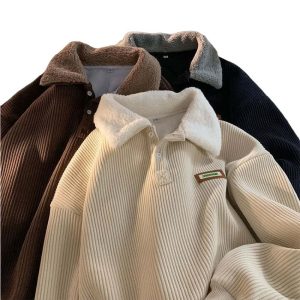 New Style Trends - Retro Corduroy Polo Collar Pullover - Outfit Ideas