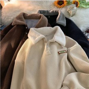 New Style Trends - Retro Corduroy Polo Collar Pullover - Outfit Ideas