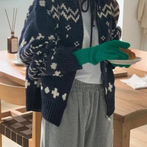 New Style Trends - Retro Cozy Nordic Zip Cardigan - Outfit Ideas