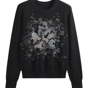 New Style Trends - Retro Embroidery Knit Pullover - Outfit Ideas