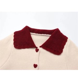 New Style Trends - Retro Fall Heart Button Contrast Collar Cardigan - Outfit Ideas