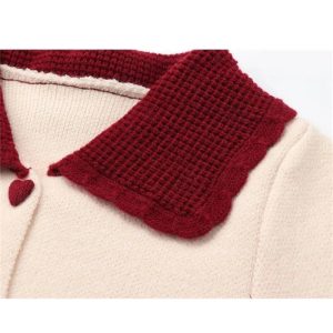 New Style Trends - Retro Fall Heart Button Contrast Collar Cardigan - Outfit Ideas