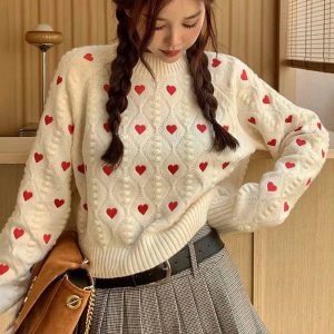 New Style Trends - Retro Heartfelt Cuddle Knit Sweater - Outfit Ideas