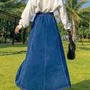 New Style Trends - Retro High Waisted Jean Splicing Skirt - Outfit Ideas