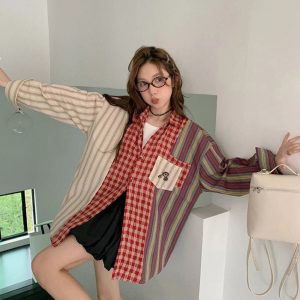 New Style Trends - Retro Patchwork Harmony Oversized Shirt - Outfit Ideas