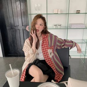 New Style Trends - Retro Patchwork Harmony Oversized Shirt - Outfit Ideas