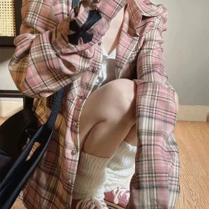New Style Trends - Retro Pink Plaid Button Up Shirt - Outfit Ideas