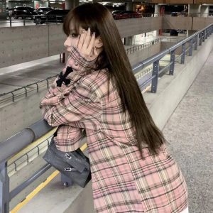 New Style Trends - Retro Pink Plaid Button Up Shirt - Outfit Ideas