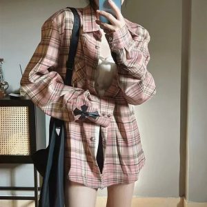 New Style Trends - Retro Pink Plaid Button Up Shirt - Outfit Ideas