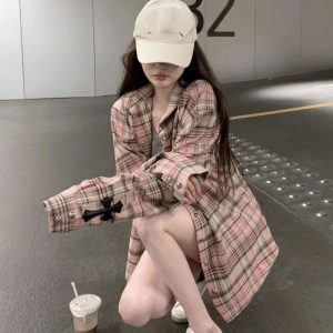 New Style Trends - Retro Pink Plaid Button Up Shirt - Outfit Ideas