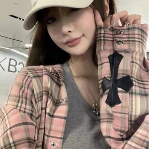New Style Trends - Retro Pink Plaid Button Up Shirt - Outfit Ideas