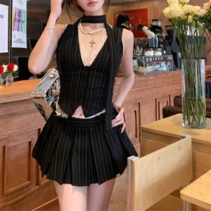 New Style Trends - Retro Pinstripe Power Skirt Outfit Set - Outfit Ideas