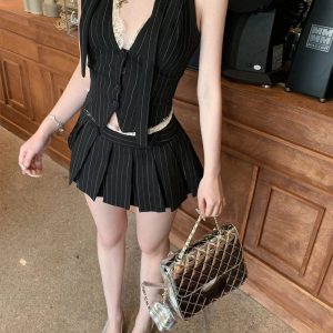 New Style Trends - Retro Pinstripe Power Skirt Outfit Set - Outfit Ideas