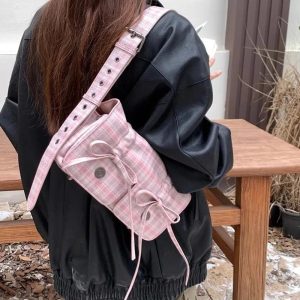 New Style Trends - Retro Plaid Pink Shoulder Bag - Outfit Ideas