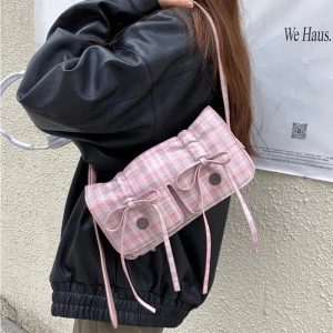 New Style Trends - Retro Plaid Pink Shoulder Bag - Outfit Ideas
