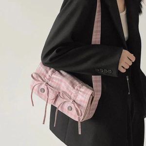 New Style Trends - Retro Plaid Pink Shoulder Bag - Outfit Ideas