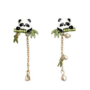New Style Trends - Retro Playful Panda Drop Earring with Bamboo Charm - Outfit Ideas