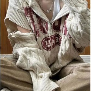 New Style Trends - Retro Slouch Knit Zip-Up Sweater - Outfit Ideas
