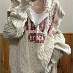New Style Trends - Retro Slouch Knit Zip-Up Sweater - Outfit Ideas