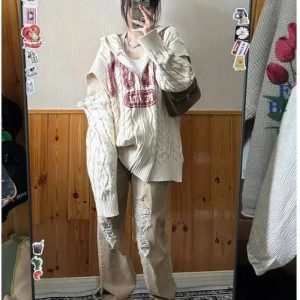 New Style Trends - Retro Slouch Knit Zip-Up Sweater - Outfit Ideas