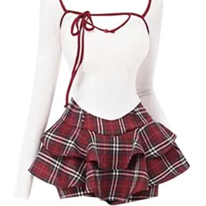 New Style Trends - Retro Square Collar Skinny Crop Tee + Skirt Set - Outfit Ideas