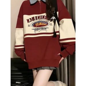 New Style Trends - Retro Varsity Zip-Up Sweatshirt - Outfit Ideas