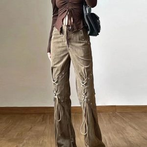 New Style Trends - Retro Y2k Corduroy Lace-Up Pants - Outfit Ideas