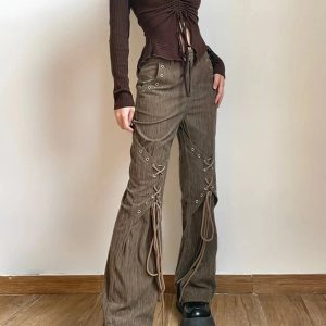 New Style Trends - Retro Y2k Corduroy Lace-Up Pants - Outfit Ideas